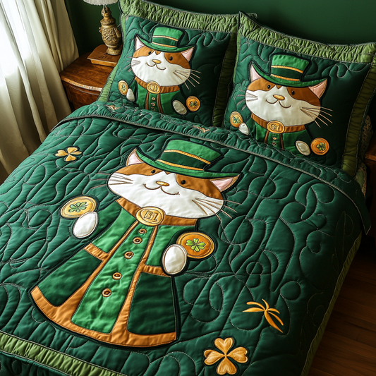 St Patrick's Day Cat DAI241224250 Quilt Bedding Set