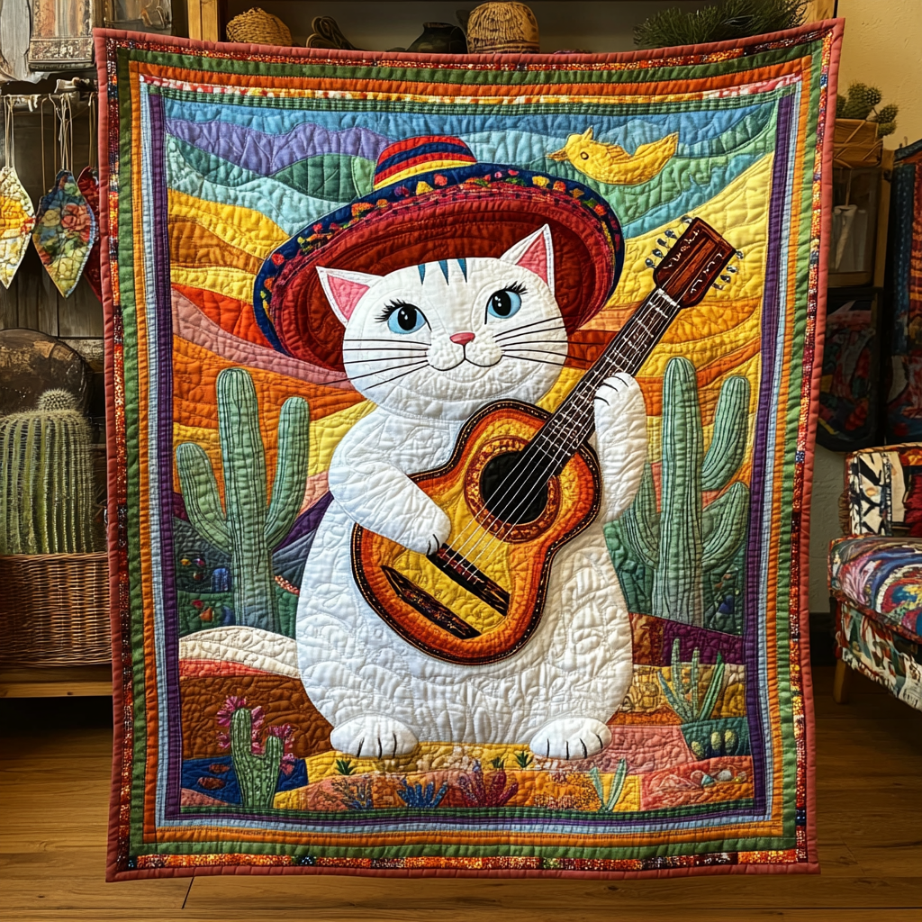 Desert Guitar Cat DAI241224301 Quilt Blanket