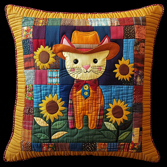 Sunflower Cowboy Cat DAI241224061 Quilted Pillow Case