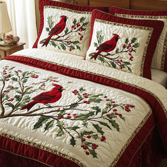 Christmas Cardinal TAI101224425 Quilt Bedding Set