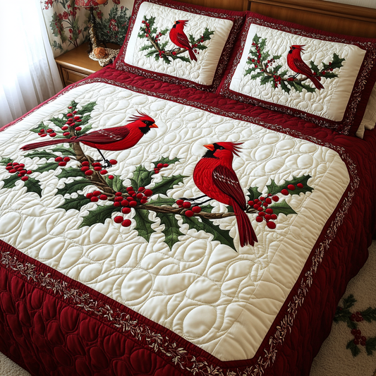 Christmas Cardinal TAI101224429 Quilt Bedding Set