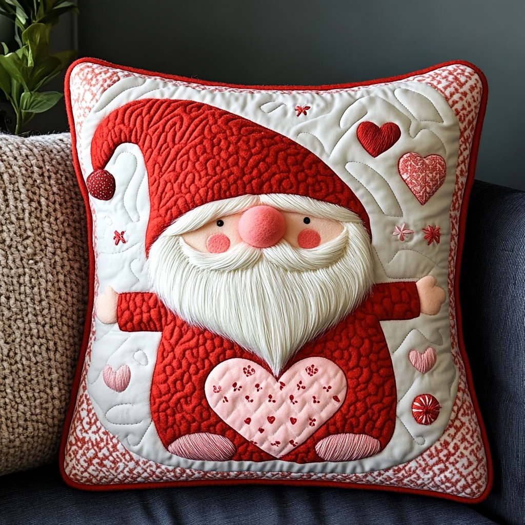 Valentine Gnome DAI241224052 Quilted Pillow Case