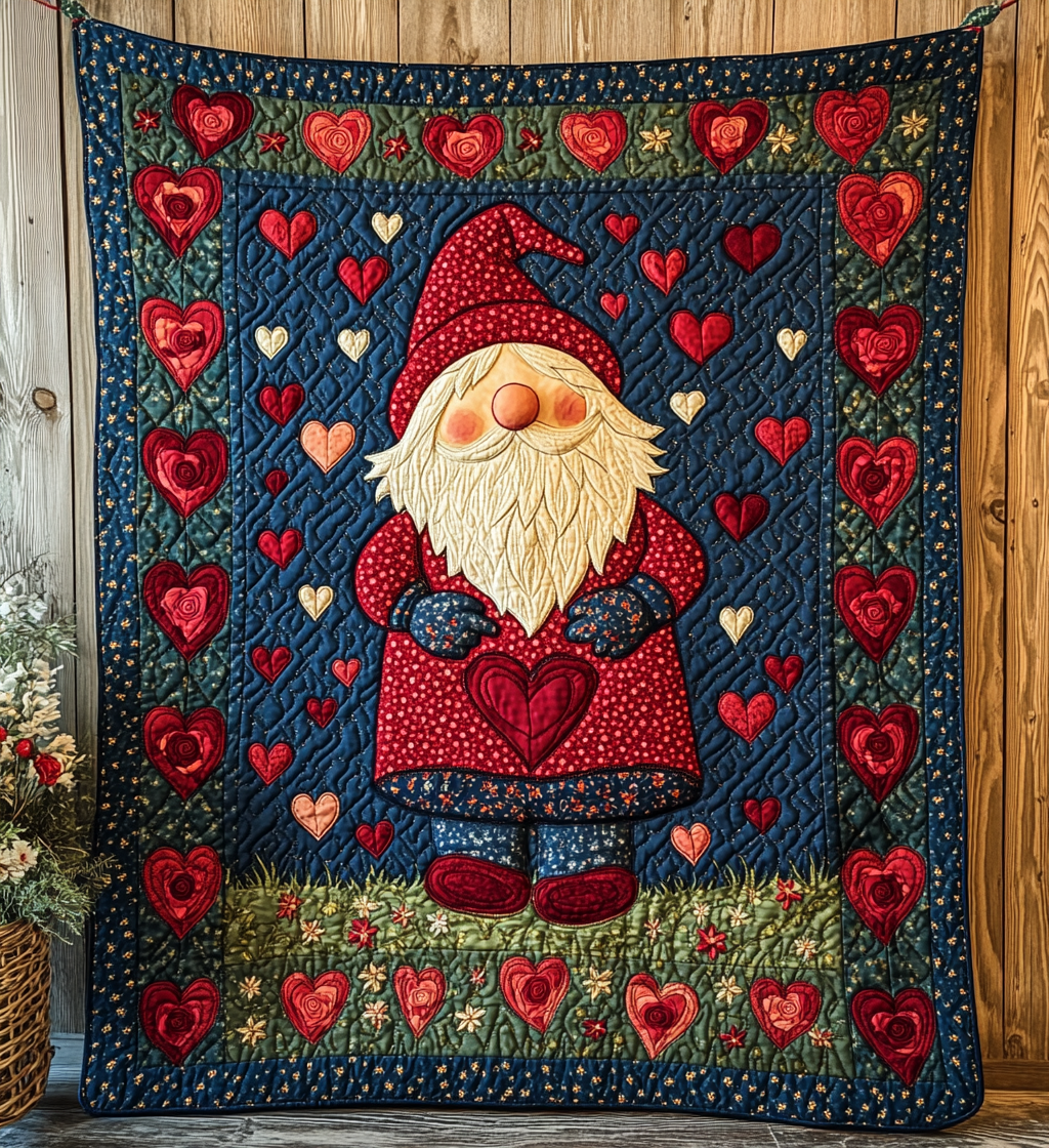 Valentine Gnome DAI171224087 Quilt Blanket