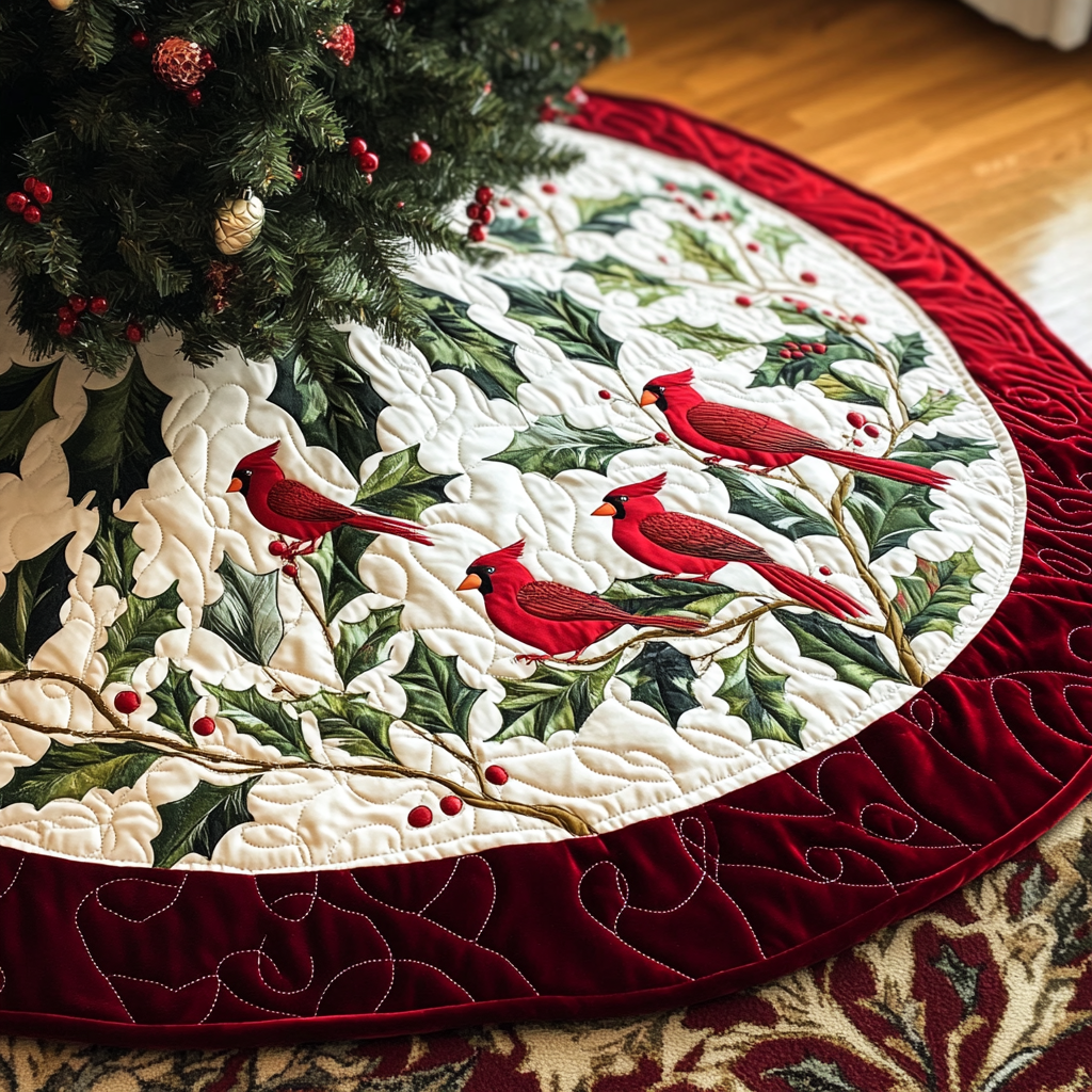 Christmas Cardinal TAI041024132 Quilted Tree Skirt