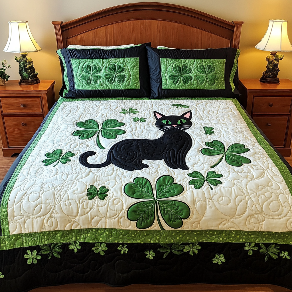 St Patrick's Day Cat DAI241224244 Quilt Bedding Set