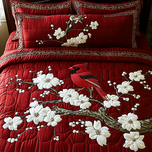 Cardinal On Blossom Branch TAI101224453 Quilt Bedding Set