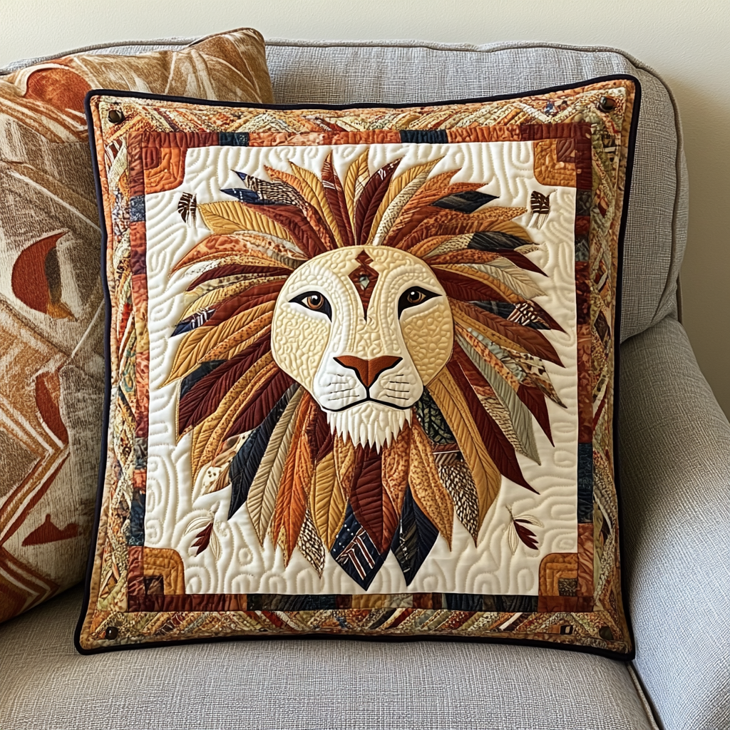 Native American Lion DAI171224160 Quilted Pillow Case