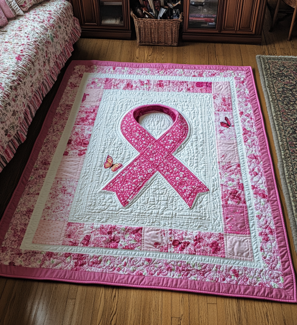 Butterfly Breast Cancer Ribbon DAI281124087 Quilt Blanket