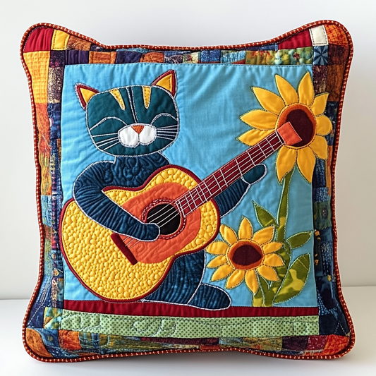 Cat Guitarist DAI241224113 Quilted Pillow Case