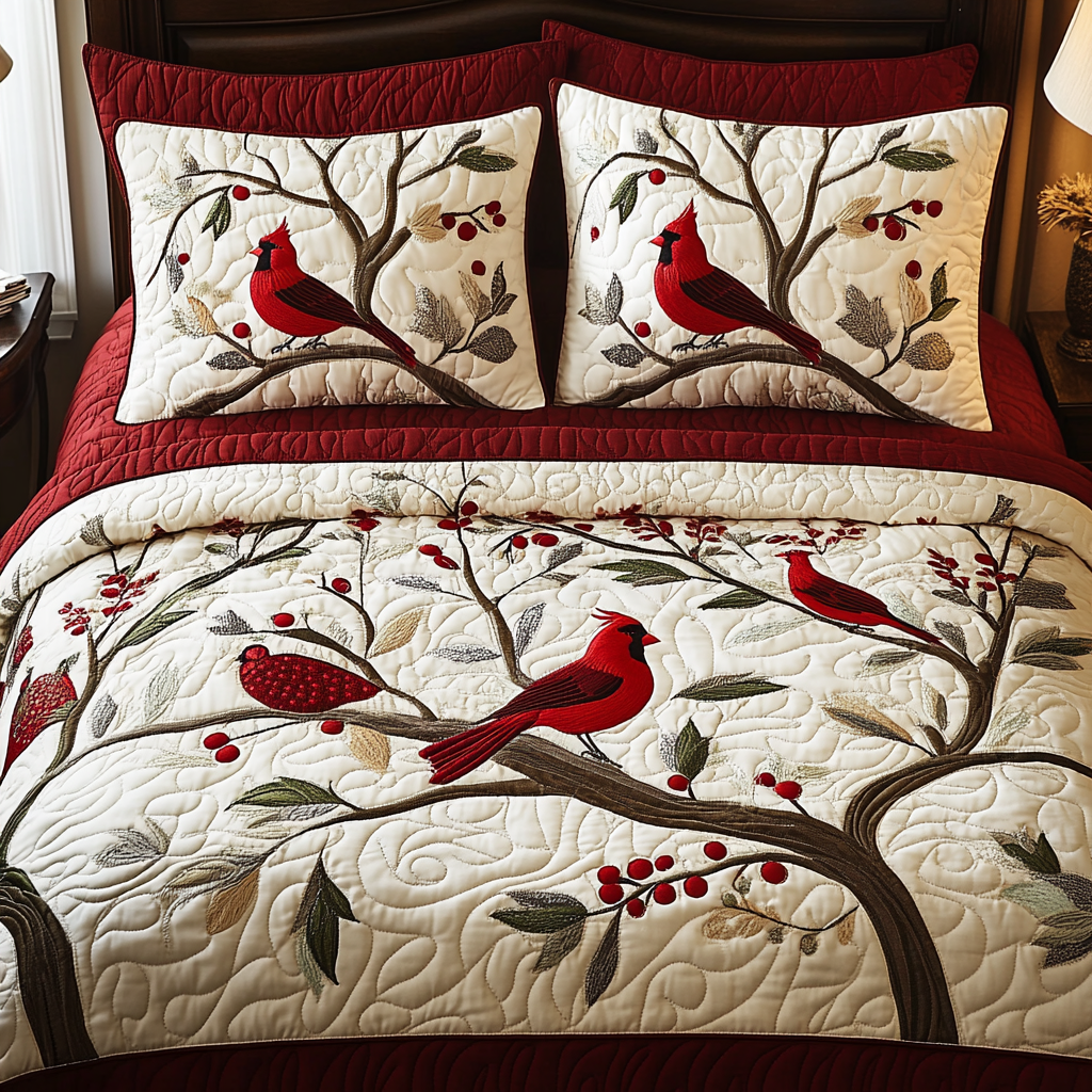 Christmas Cardinal TAI101224446 Quilt Bedding Set