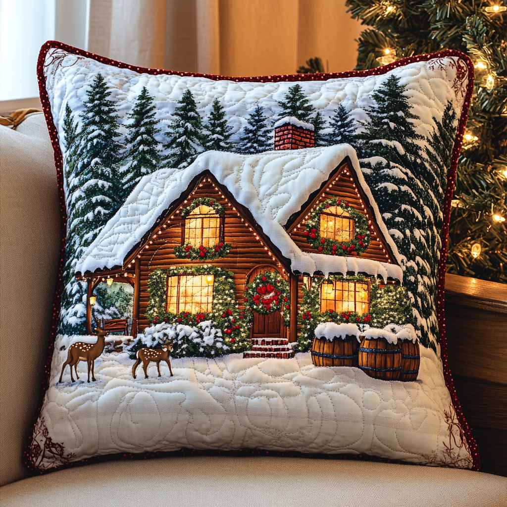 Christmas House Deer TAI141124436 Quilted Pillow Case