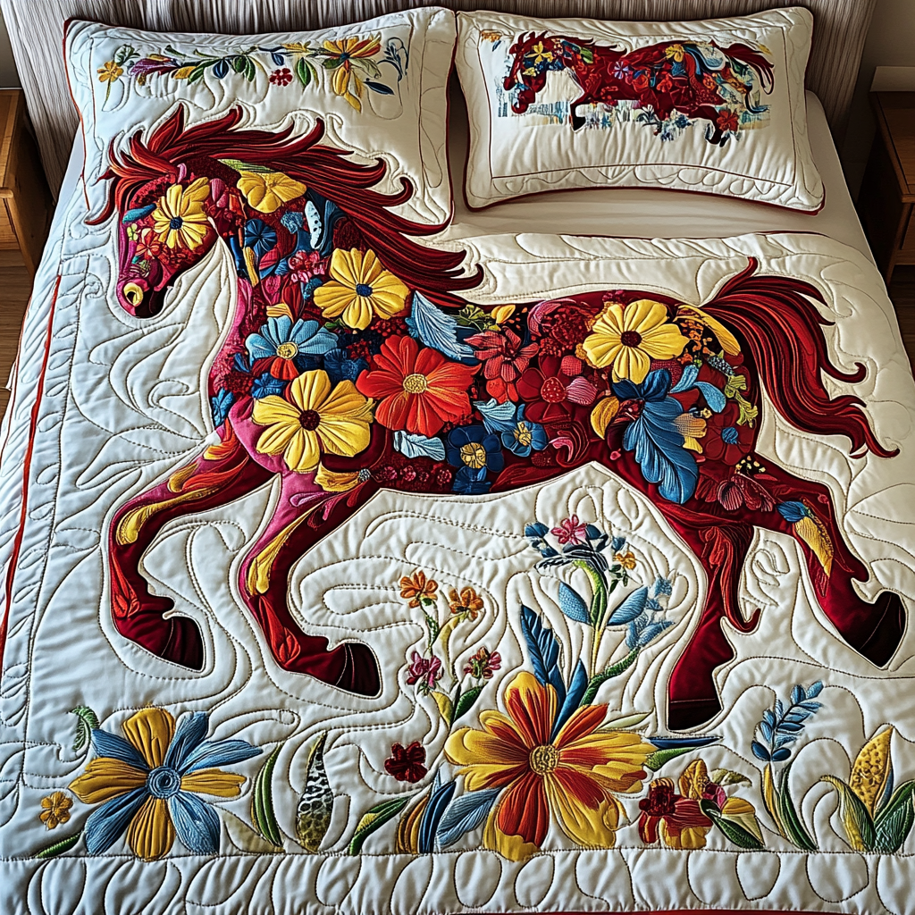 Floral Horse TAI101224354 Quilt Bedding Set