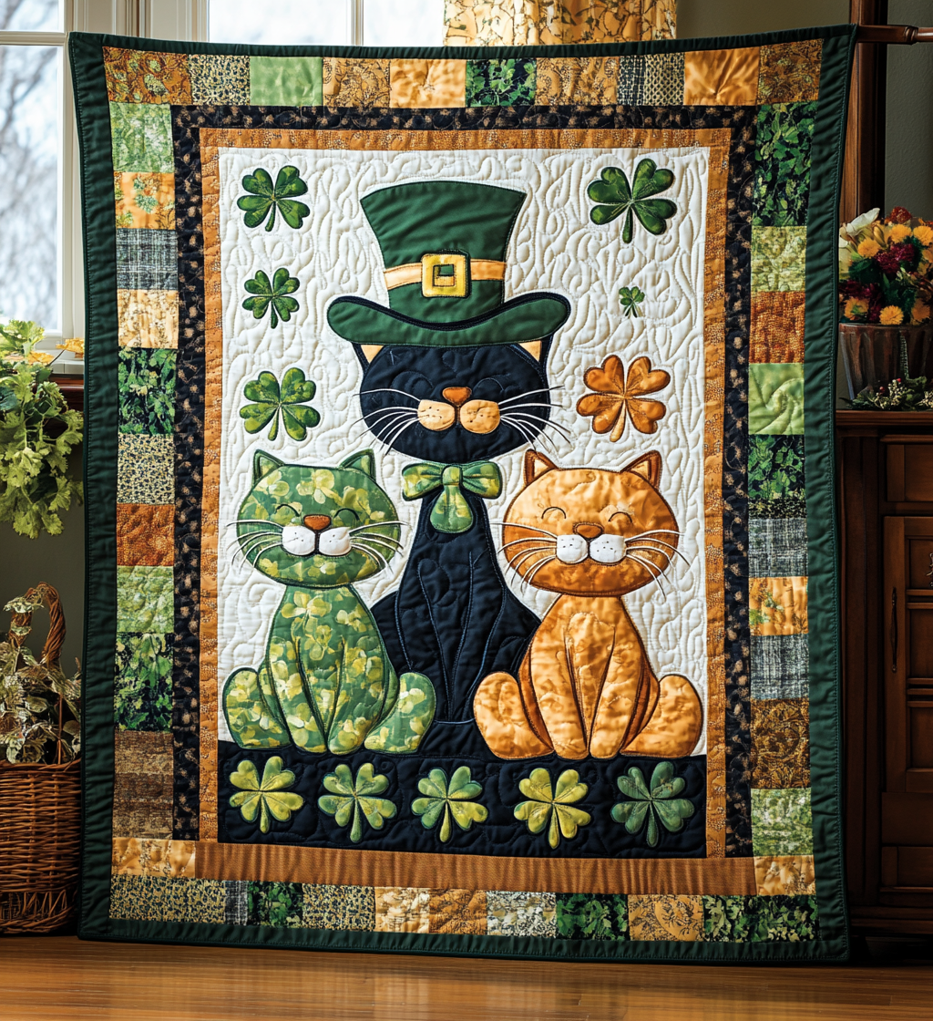 St Patrick's Day Cat DAI241224405 Quilt Blanket