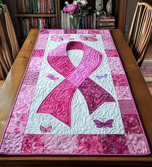 Butterfly Breast Cancer Ribbon DAI281124183 Quilted Table Runner