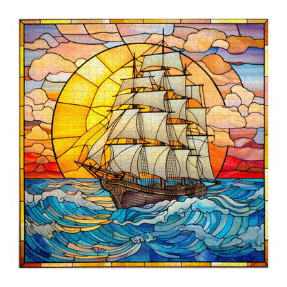 Stained Glass Sunset Saiboat Jigsaw Puzzle 1000 Pieces