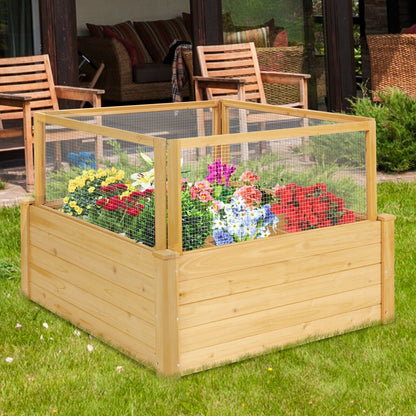 Wooden Raised Garden Bed with 9 Grids and Critter Guard Fence