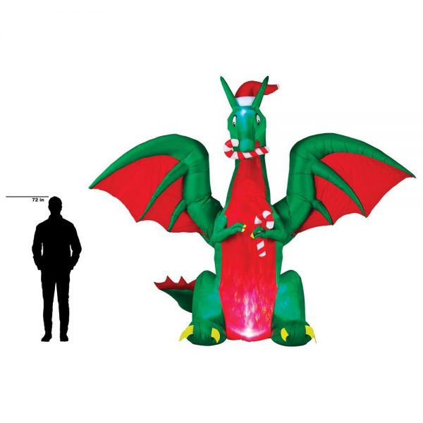 Christmas-9 ft animated inflatable kaleidoscope dragon with santa hat