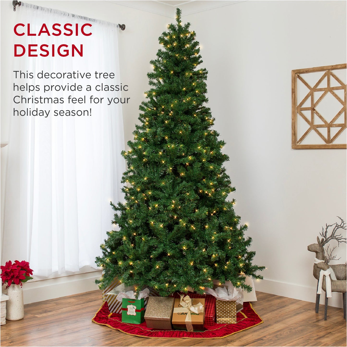 Pre-Lit Artificial Spruce Christmas Tree w/ Foldable Metal Base