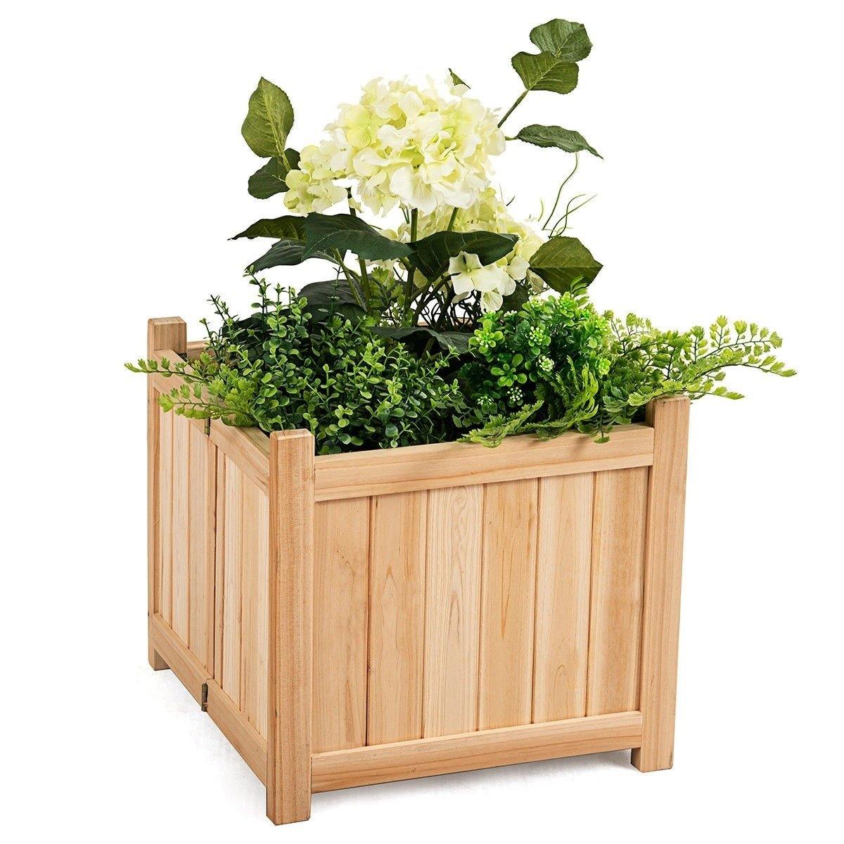 Folding Raised Garden Bed Square Wood Planter Box