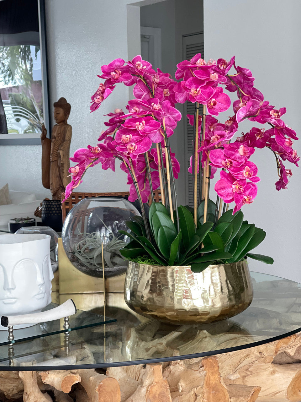 Pink Phalaenopsis Orchids Floral Arrangement in Large Gold Planter(Out of Stock)