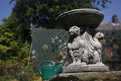 Stunning Stone Triple Gargoyle Garden Bird Bath