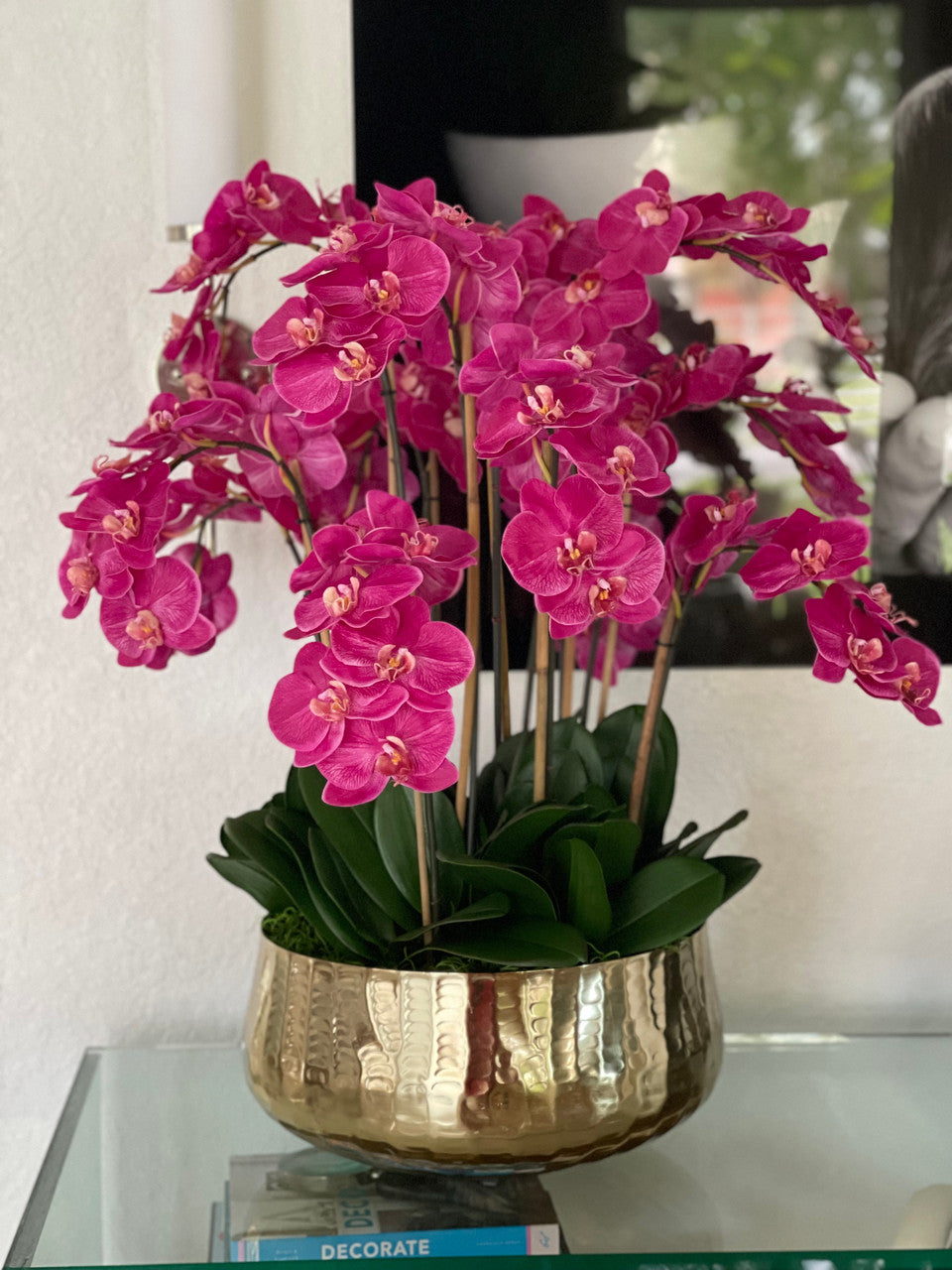 Pink Phalaenopsis Orchids Floral Arrangement in Large Gold Planter(Out of Stock)