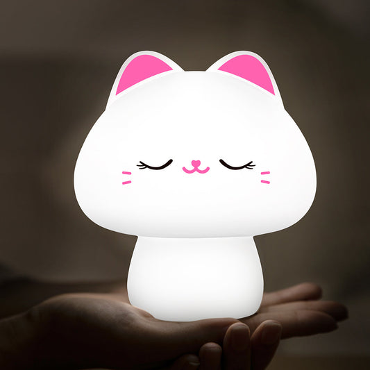 Mushroom Cat Squishy Silicone Night Light - Perfect Gift for Kids and Girls