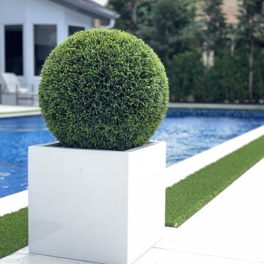 Large Block Fiberglass Planter with 20″ Topiary