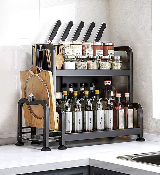 2 Tier Kitchen Countertop Organizer With Utensil Cutting Board Knife Holder F57