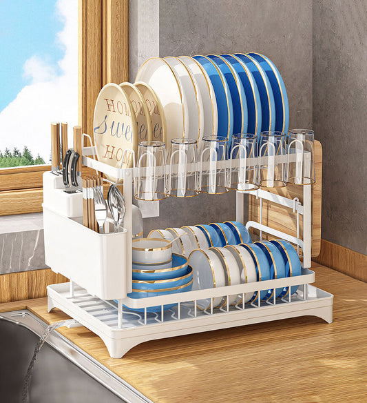 (US ONLY) Stainless Steel 2-Tier Dish Drying Rack for Kitchen Counter