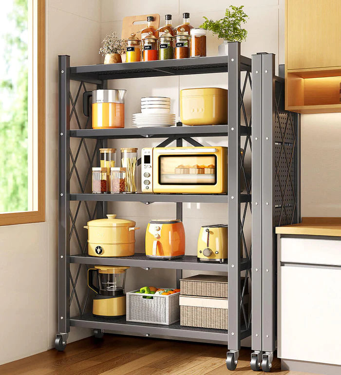 Foldable Storage Shelving Units Metal on Wheels Casters