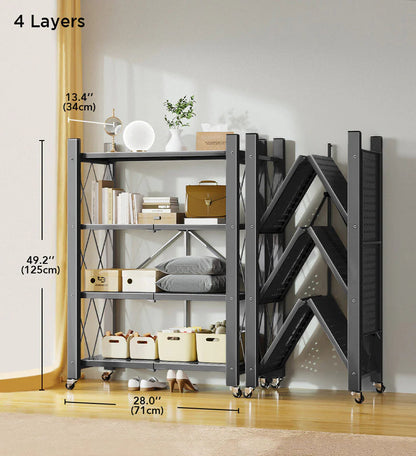 Foldable Storage Shelving Units Metal on Wheels Casters