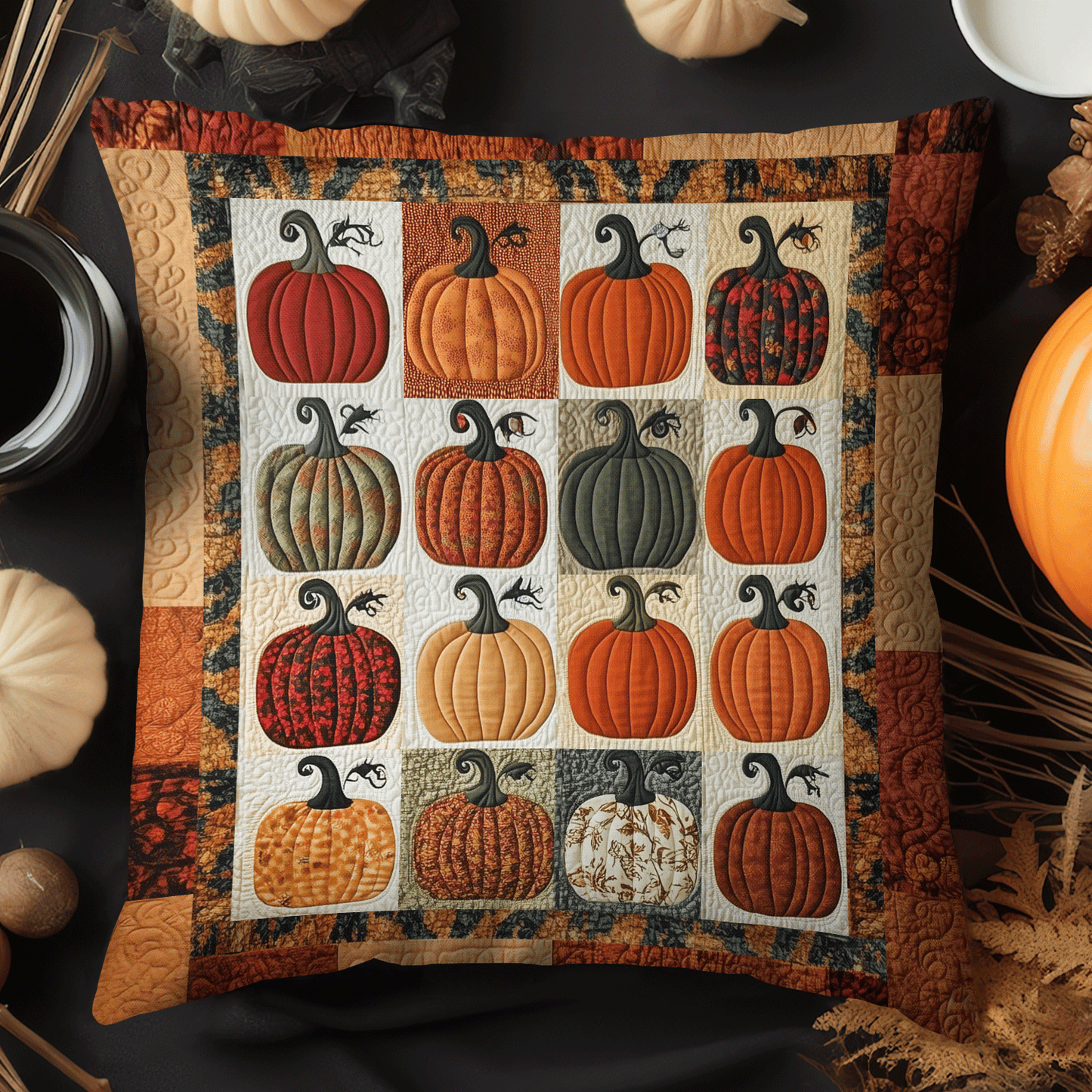 Autumn Pumpkins Quilted Pillow Case NCU0TH2156