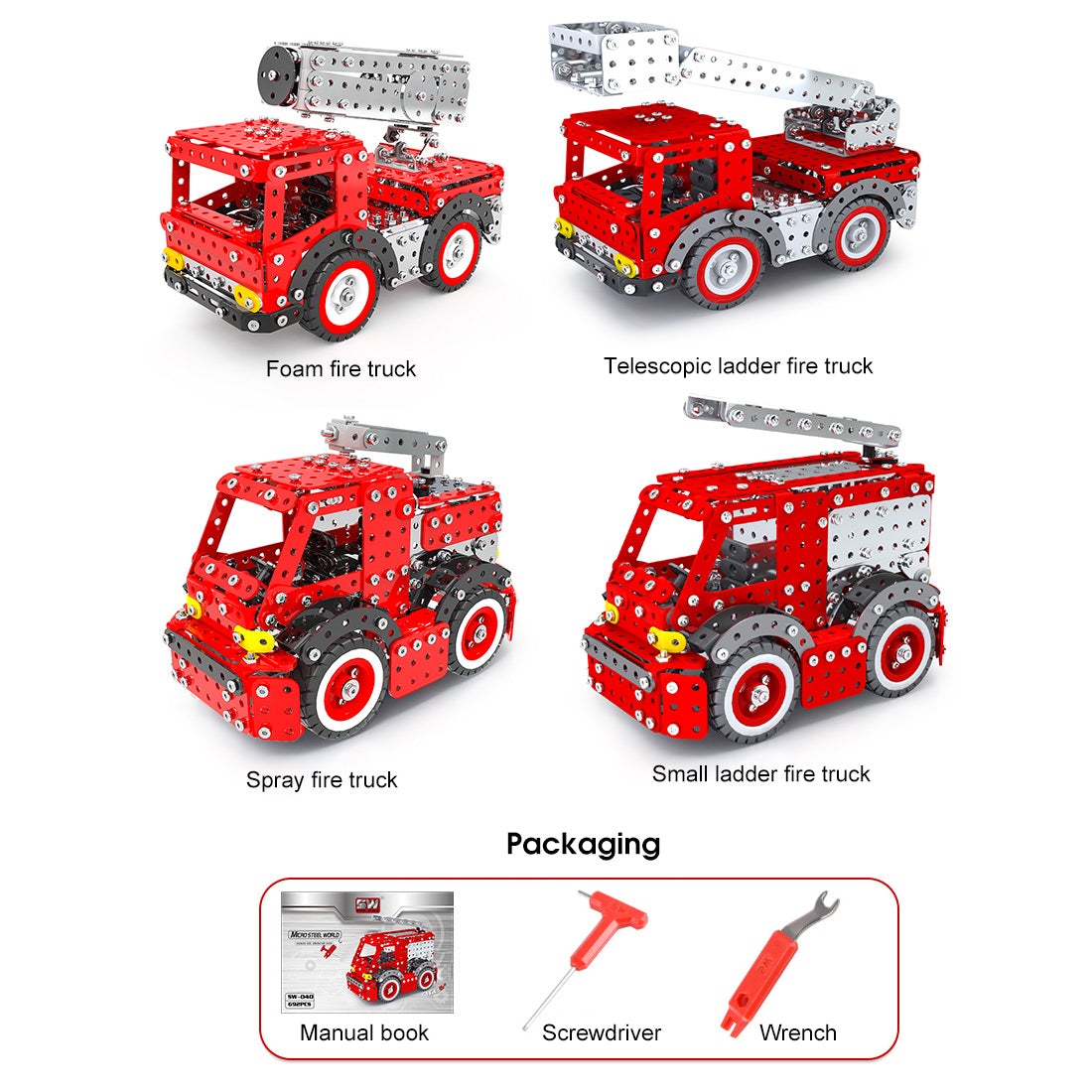 1375Pcs DIY Metal Assembly Toy Fire Engine Model Fire truck combination