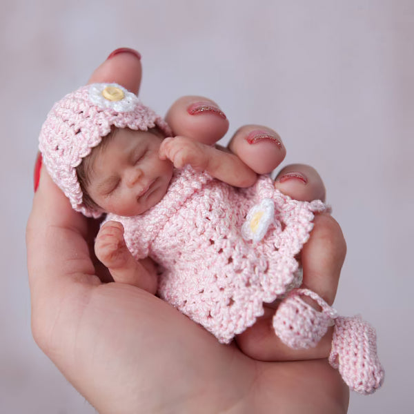 Miniature Doll Sleeping Full Body Silicone Reborn Baby Doll, 6 Inches Realistic Newborn Baby Boy or Girl Doll Named Ariella