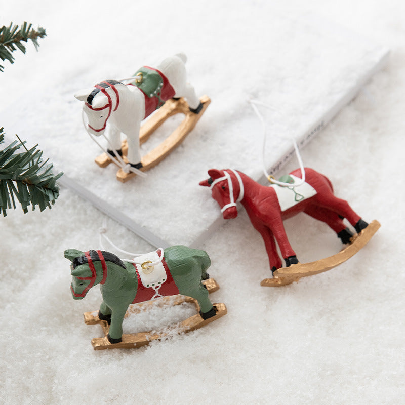 Christmas Tree 3D Rocking Horse Pendant