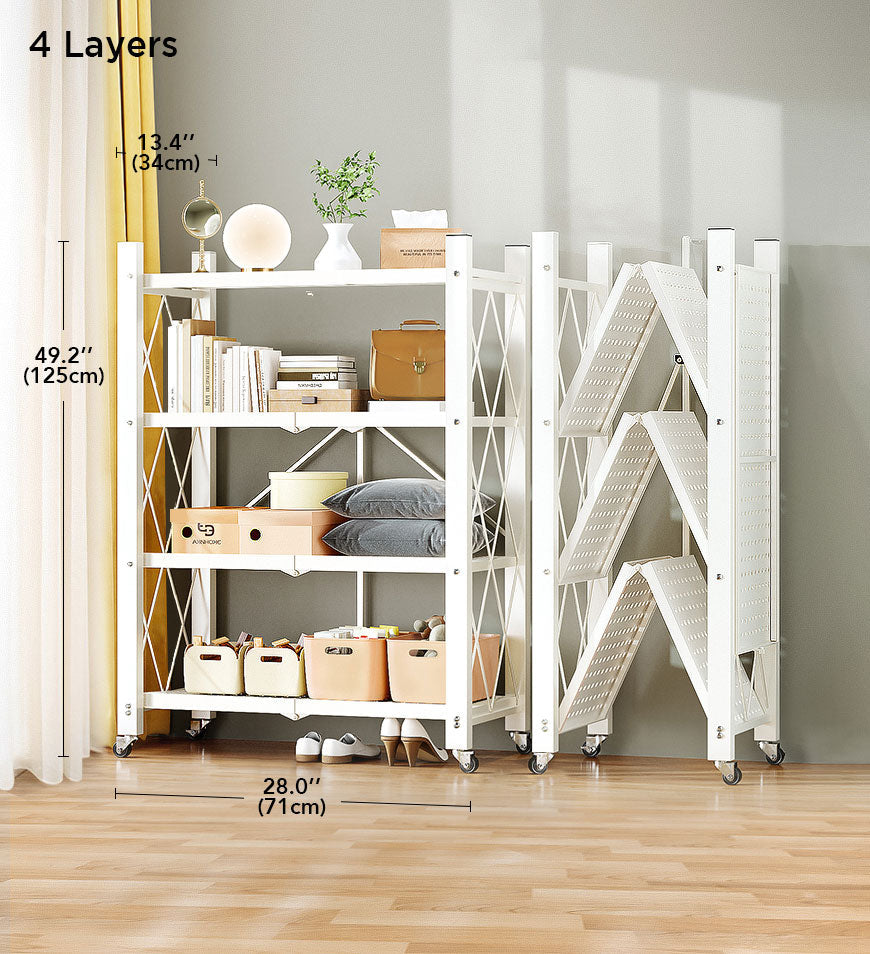 Foldable Storage Shelving Units Metal on Wheels Casters