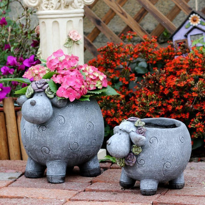 Lovely Sheep Statue for Garden, Sheep Flower Pot, Animal Statue for Garden Courtyard Ornament, Villa Outdoor Decor Gardening Ideas