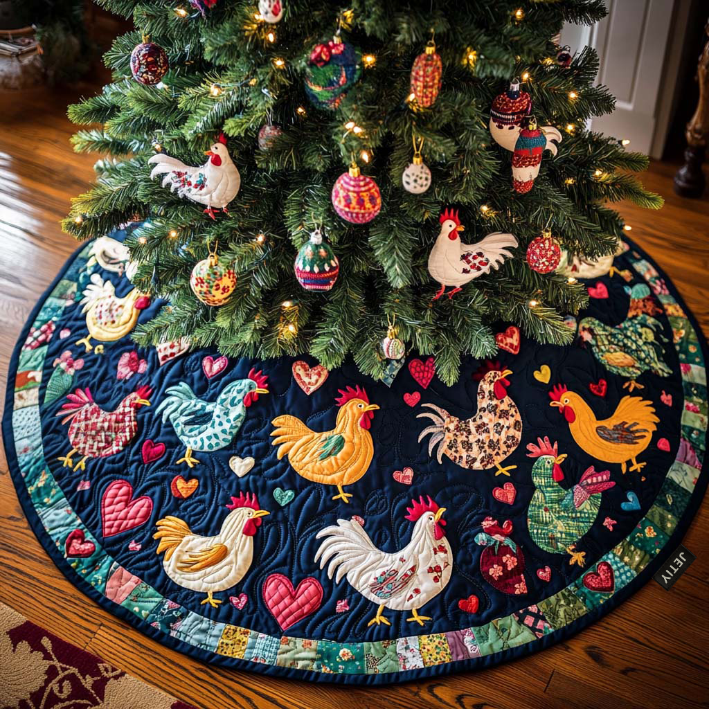 Heartfelt Hens Christmas Quilted Tree Skirt NCU0NT1969