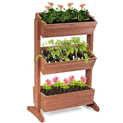 3 Tier Vertical Freestanding Raised Garden Bed Wooden Flower Rack