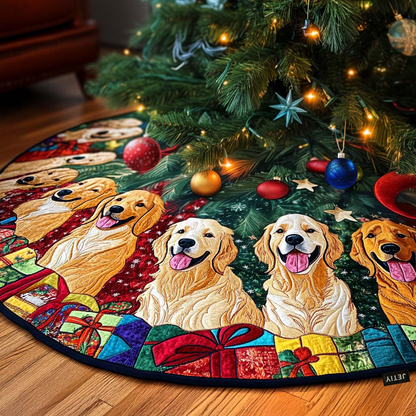 Golden Retriever Christmas Quilted Tree Skirt NCU0VT49