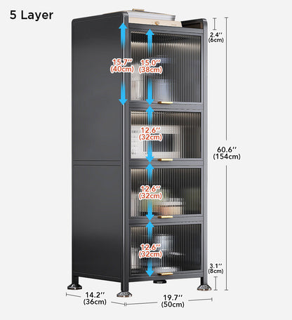 5 Tiers Narrow Multifunction Dustproof Metal Kitchen Storage Cabinet F85