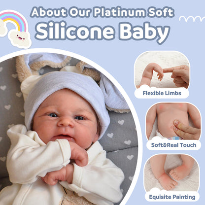 12" Liquid Full Silicone Reborn Baby Boy Doll Elijah, Extremely Flexible and Reusable Solid Platinum Silicone By Dollreborns