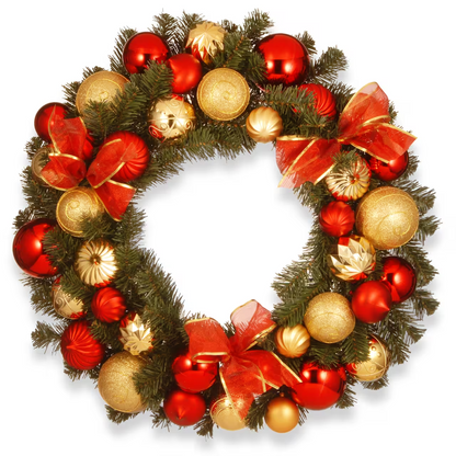 30" Gold & Red Mixed Ornament Wreath