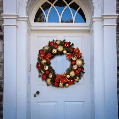 30" Gold & Red Mixed Ornament Wreath