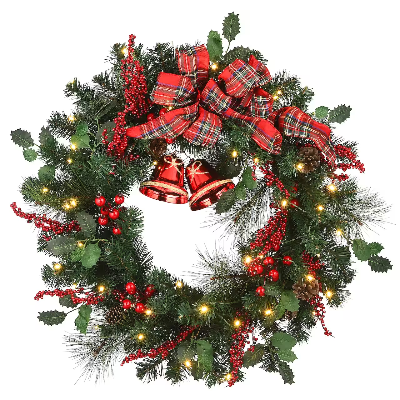 30" LED Berries & Plaid Bow Wreath