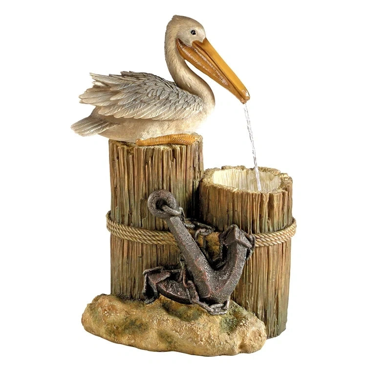 Resin Pelican's Seashore Roost Sculptural Fountain with LED Light