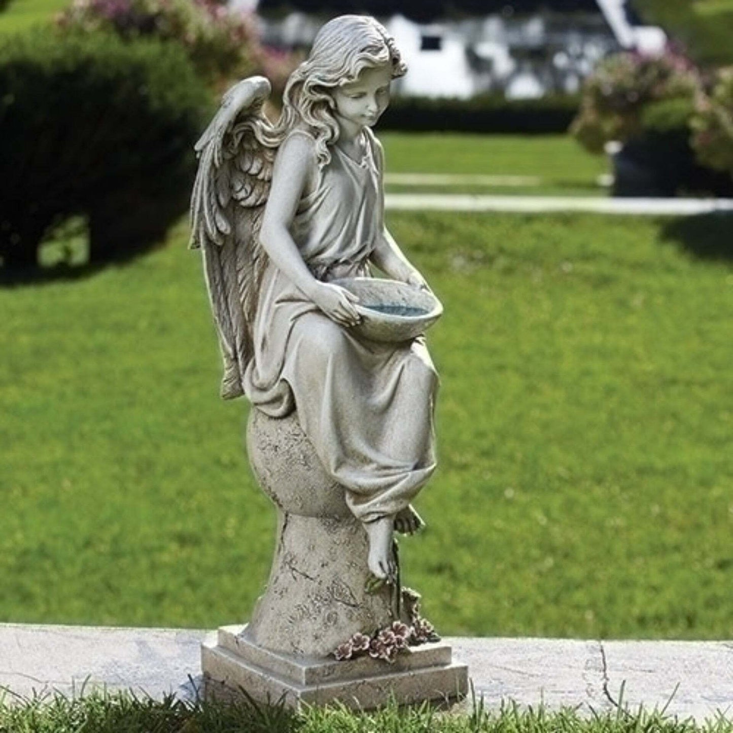 Seated Angel Solar Garden Statue 21 Inch Tall