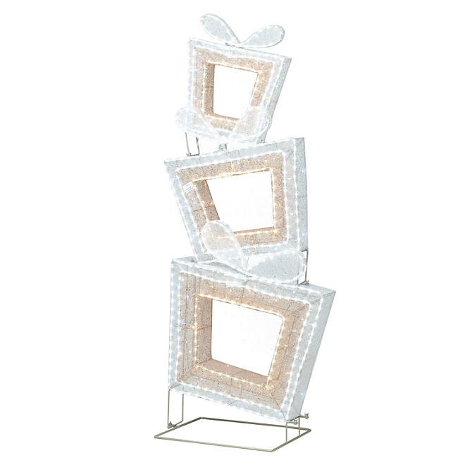 5' Pre-Lit Twinkling Present Tower - Metallic