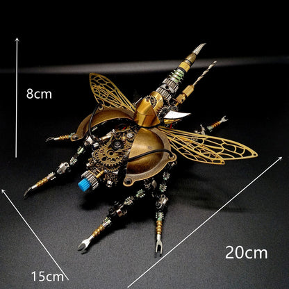 3D Metal DIY Mechanical Rotatable Beetle Model Building Kits Assembly Kit with Voice Control Light Insect Puzzle Model